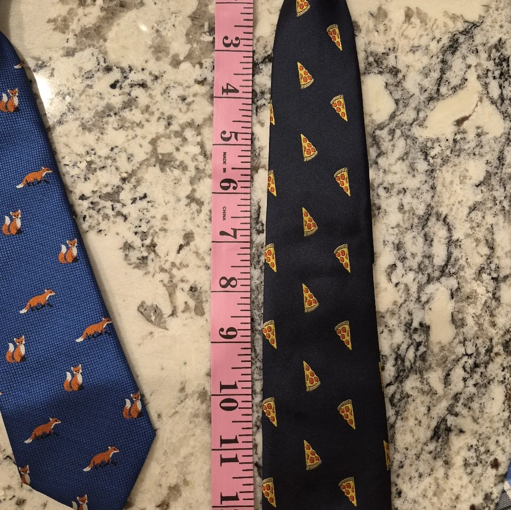 Lot of 2 BOYS Blue Fox and Navy Blue Pizza Novelty Ties